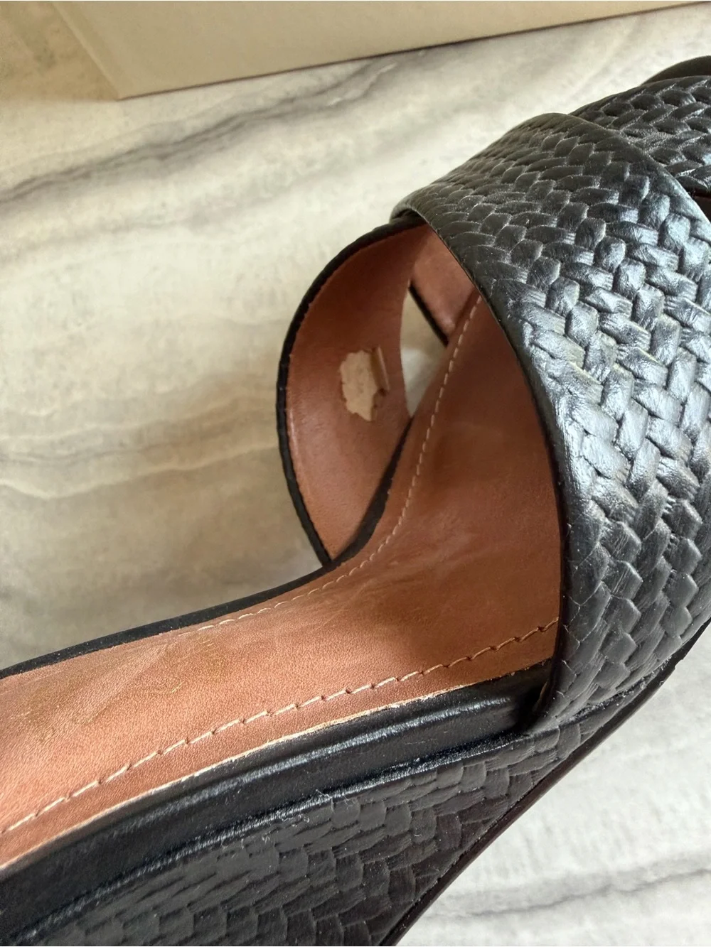 CAPELLI ROSSI WOVEN LEATHER WEDGE SANDALS